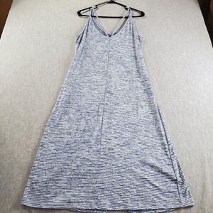 Gap Dress Womens Medium Blue Striped Tank Double Straps V Neck Back Drawstring